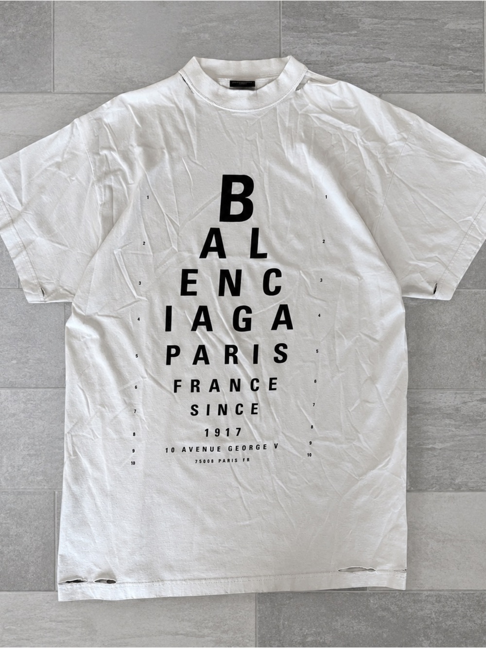 Balenciaga White Short-Sleeve Eye Chart Logo Tee Oversized